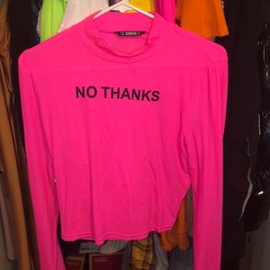 a super cute hot pink “NO THANKS” crop top
